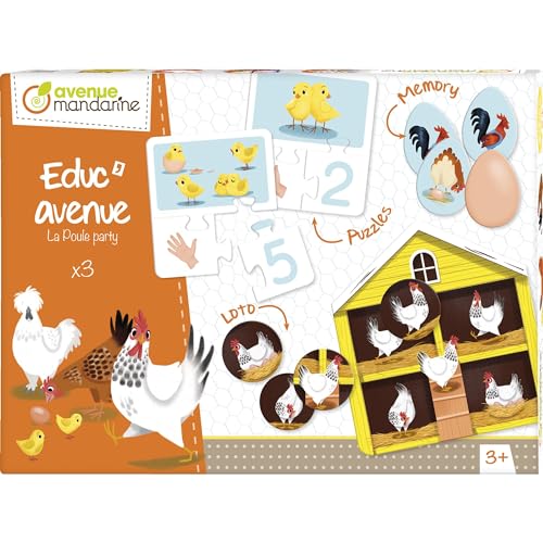 Avenue Mandarine JE516C Set Educ’ avenue mit 3 Spielen (Puzzle, Bilderlotto, Memory) in 1, ideal für Kinder ab 2 Jahren, 1 Set, Tiere von Avenue Mandarine