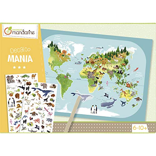 Avenue Mandarine KC042C Kreativset (Decalcomania mit 1 Weltkarte aus Karton und 2 Bogen Rubbelbilder, ideal, um die Welt mit Freude zu entdecken) 1 Pack von Avenue Mandarine