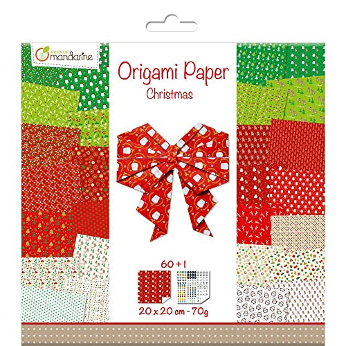 Avenue Mandarine OR506C - Packung mit 60 Blatt Origamipapier beidseitig bedruckt 20x20 cm, 70g (30 Motiven x2) + 1 Bogen mit selbstklebenden Augen, ideal für Kinder ab 7 Jahren, Christmas, 1 Pack von Avenue Mandarine