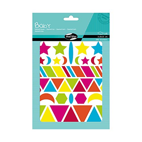 Maildor AE040O Baby Packung Stickers (mit 6 Bögen in Format DIN A5, 14, 8 x 21cm, ideal für Kinder ab 2 Jahren, geometrische Formen) 1 Pack Mehrfarbig von Avenue Mandarine