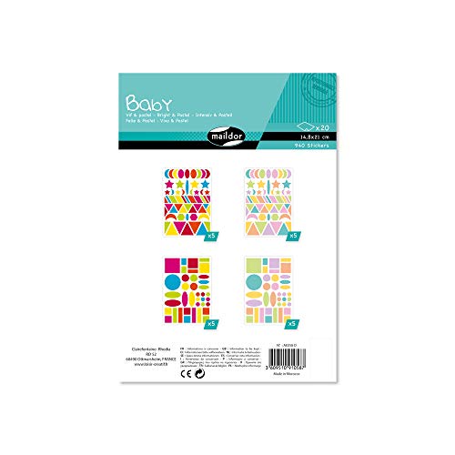 Maildor AE058C Baby Packung Stickers (mit 20 Bögen in Format DIN A5, 14, 8 x 21cm, ideal für Kinder ab 2 Jahren, geometrische Formen) 1 Pack von Avenue Mandarine