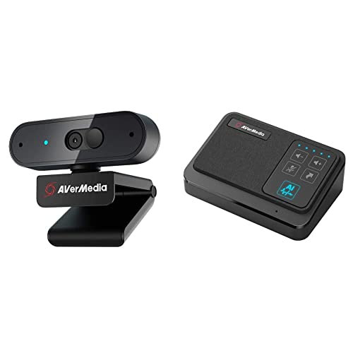 AverMedia PW310P Webcam, 1080p / 30fps Video Chat und Aufnahme, Mikrofone, Autofokus, Funktioniert mit Skype, Zoom, Teams und AS311 USB-Konferenzlautsprecher mit Mikrofon – KI-Geräuschreduzierung von AverMedia