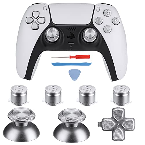 Avericht ABXY-Tasten, Dpad, Thumbsticks für PS5-Controller, Metall-Aluminium-Aktionstasten & Dpad & Analog-Stick-Ersatz-Kit für PS5-Controller (Metall-Silber) von Avericht