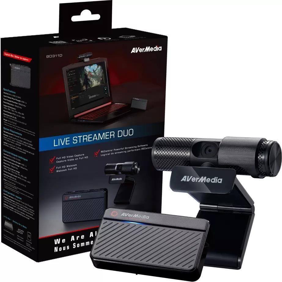 AVerMedia BO311D Live Streamer DUO Webcam 2 MP 1920 x 1080 Pixel USB 2.0 Schwarz (61BO311D00AM) von Avermedia