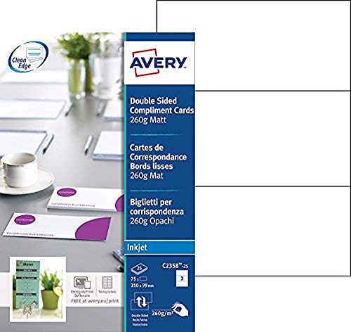 Korrespondenzkarte Avery 210x99mm Weiß 260gr 25 Blatt von Avery Dennison