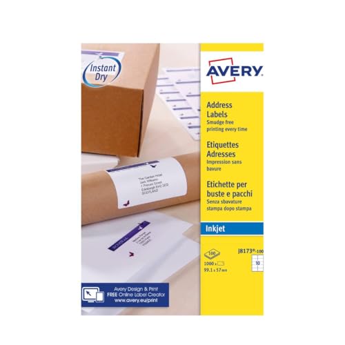 Avery Adressetiketten für Tintenstrahldrucker schnell trocknend 10 Stück pro Blatt 99,1 x 57,0 mm 1000 Etiketten weiß von Avery Dennsion Zweckform