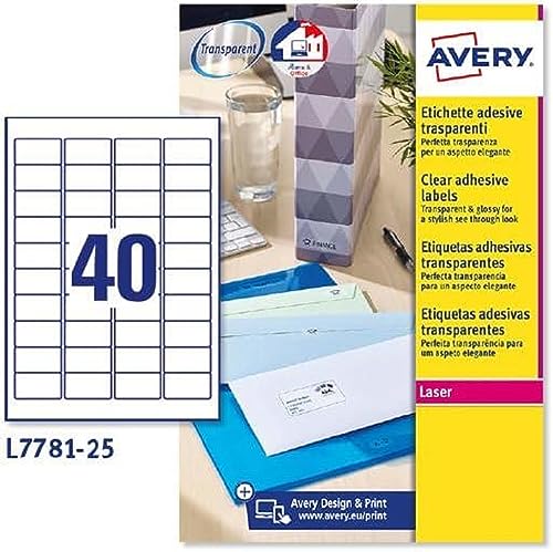 Avery Kristallklare Etiketten für Laserdrucker langlebig 40 pro Blatt 45,7 x 25,4 mm 1000 Stück transparent von Avery Dennsion Zweckform