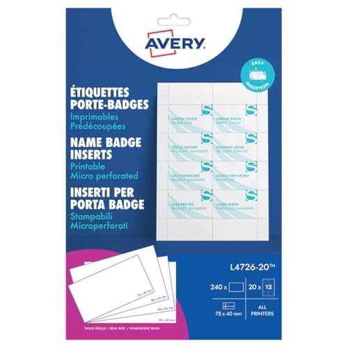 Avery L4726-20 Namensschild-Einsteckschilder 40 x 75 mm Avery L4726-20 Namensschild-Einsteckschilder 40 x 75 mm von Avery Dennsion Zweckform