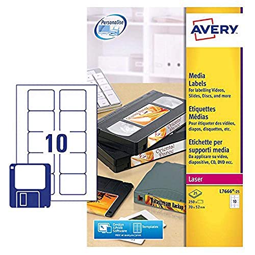 Avery Medien-Etiketten für 8,89 cm CDs/DVDs für Tintenstrahldrucker 10 pro Blatt 70 x 52 mm 250 Etiketten von Avery Dennsion Zweckform