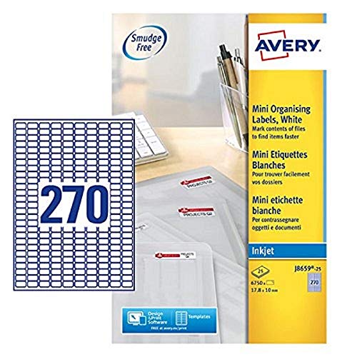 Avery Mini-Etiketten für Tintenstrahldrucker 270 pro Blatt 17,8 x 10 mm 6750 Etiketten weiß von Avery Dennsion Zweckform