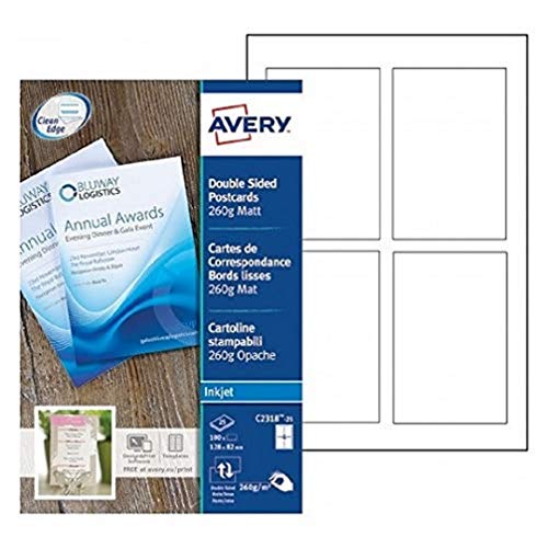 Avery Quick&Clean Korrespondenzkarten für Tintenstrahldrucker beidseitig 128 x 82 mm 100 Stück matt weiß von Avery Dennsion Zweckform