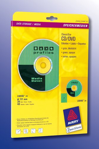 Avery Zweckform, L6046-20, CD-Etiketten, 20 Blatt, ClassicSize, Inkjet, farbige Sortierung von CDs nach Themengebieten, ø 117 von Avery Dennsion Zweckform