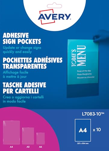 Avery selbstklebende Infotaschen 1 pro Blatt 221 x 304 mm 10 Stück transparent Avery selbstklebende Infotaschen 1 pro Blatt 221 x 304 mm 10 Stück transparent von Avery Dennsion Zweckform