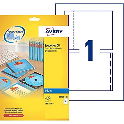 CD -Einfügungskarten Avery 151x117mm weiß 25 Blätter 2 Karten pro Blatt von Avery Dennsion Zweckform