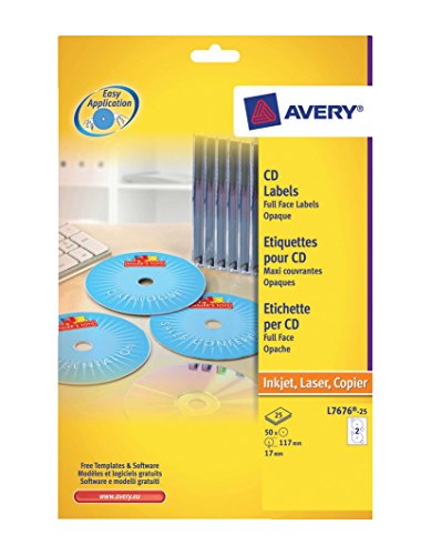 CD -Etikett Avery 117mm Fullizarce White 25 Vel 2 Etiketten pro Blatt von Avery Dennsion Zweckform