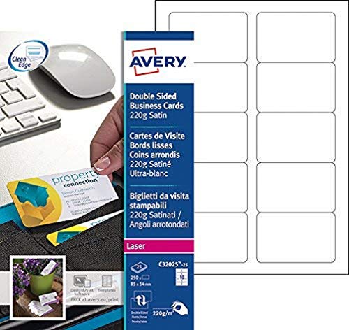 Visitenkarten Avery 85x54mm 220gr White 25 Blatt 10 Karten pro Blatt von Avery Dennsion Zweckform