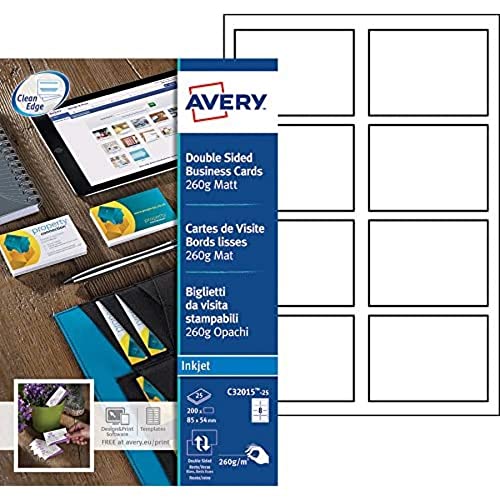 Visitenkarten Avery 85x54mm 260gr White 25 Blatt 8 Karten pro Blatt von Avery Dennsion Zweckform