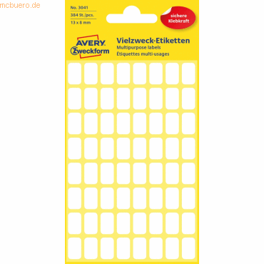 10 x Avery Zweckform Etiketten 13x8mm VE=384 Stück weiß 10 x Avery Zweckform Etiketten 13x8mm VE=384 Stück weiß von Avery Zweckform