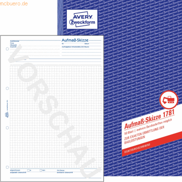 10 x Avery Zweckform Formularbuch Aufmaß-Skizze A4 selbstdurchschreibe 10 x Avery Zweckform Formularbuch Aufmaß-Skizze A4 selbstdurchschreibe von Avery Zweckform