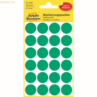 10 x Avery Zweckform Markierungspunkte 18mm Durchmesser grün VE=96 Stü von Avery Zweckform