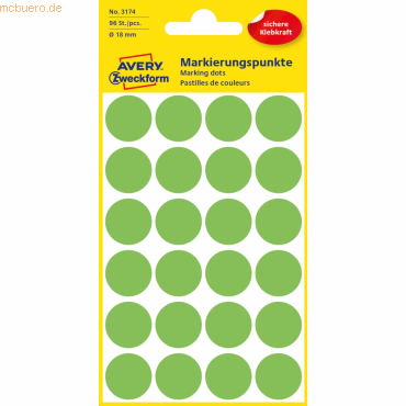 Avery Zweckform Markierungspunkte 18mm VE=96 Stück grün Avery Zweckform Markierungspunkte 18mm VE=96 Stück grün von Avery Zweckform