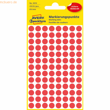 Avery Zweckform Markierungspunkte 8mm Durchmesser rot VE=416 Stück von Avery Zweckform