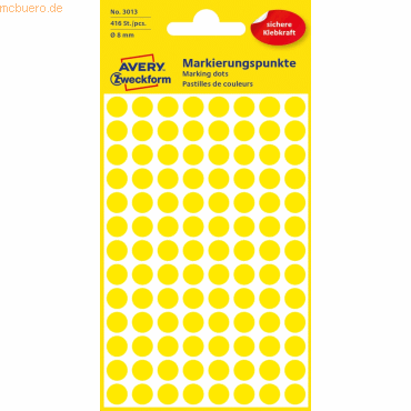 10 x Avery Zweckform Markierungspunkte 8mm VE=416 Stück gelb von Avery Zweckform