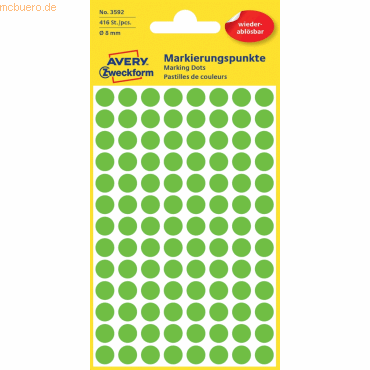 10 x Avery Zweckform Markierungspunkte 8mm grün wiederablösbar VE=416 von Avery Zweckform