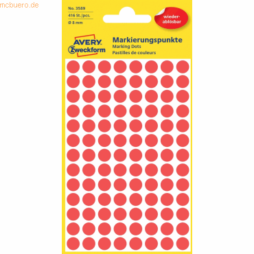 Avery Zweckform Markierungspunkte 8mm rot wiederablösbar VE=416 Stück von Avery Zweckform