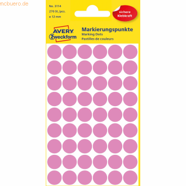 Avery Zweckform Markierungspunkte rose DM 12mm VE=270 Etiketten von Avery Zweckform
