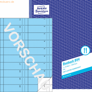 5 x Avery Zweckform Bonbuch A4 fortlaufend nummeriert 2x50 Blatt von Avery Zweckform