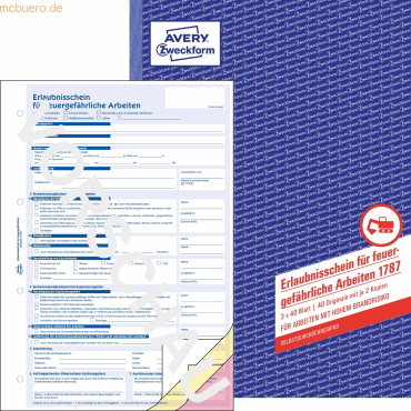 5 x Avery Zweckform Erlaubnisschein für feuergefährliche Arbeiten A4 4 5 x Avery Zweckform Erlaubnisschein für feuergefährliche Arbeiten A4 4 von Avery Zweckform
