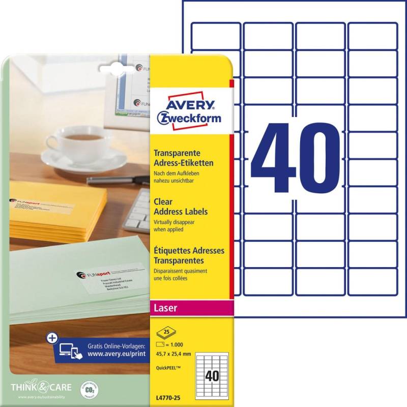 AVERY Zweckform Folien-Adressetiketten 45,7 x 25,4 mm von Avery Zweckform