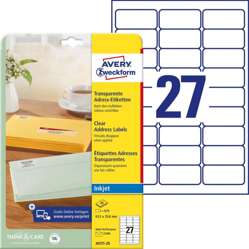 AVERY Zweckform Folien-Adressetiketten 63,5 x 29,6 mm von Avery Zweckform