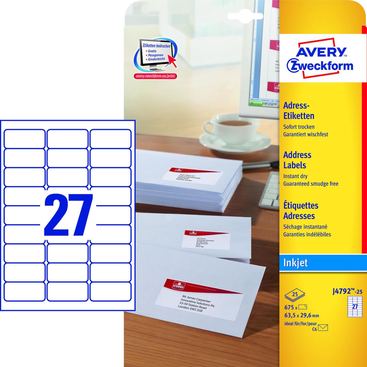 AVERY Zweckform Adressetiketten J4792-25 weiß 63,5 x 29,6 mm AVERY Zweckform Adressetiketten J4792-25 weiß 63,5 x 29,6 mm von Avery Zweckform
