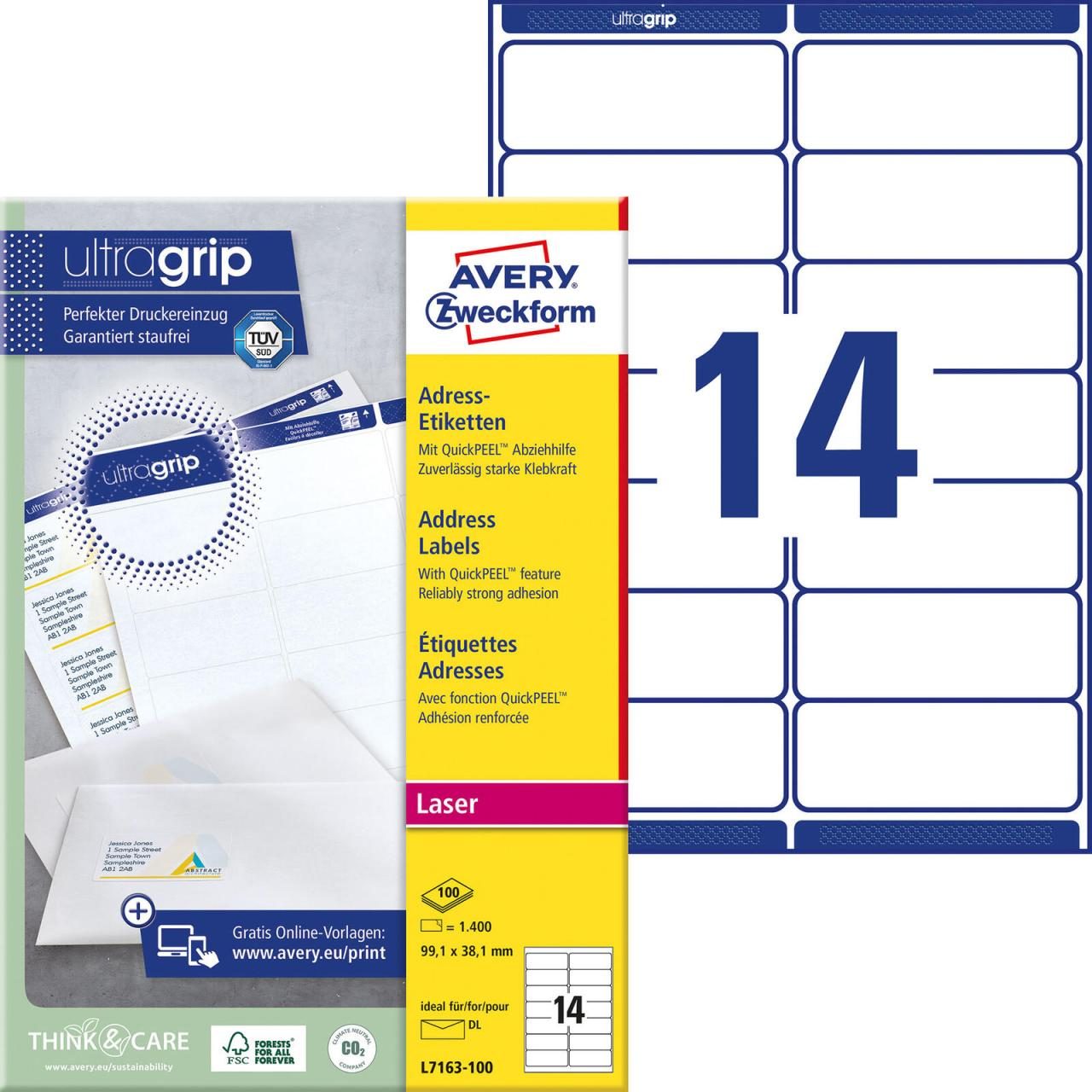 AVERY Zweckform Adressetiketten L7163-100 weiß 99,1 x 38,1 mm AVERY Zweckform Adressetiketten L7163-100 weiß 99,1 x 38,1 mm von Avery Zweckform