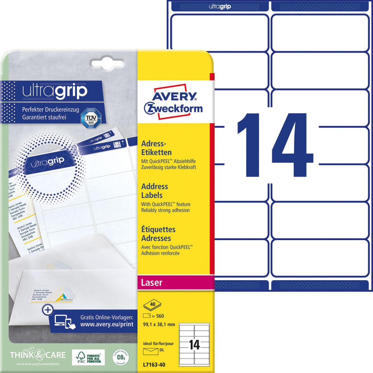 AVERY Zweckform Adressetiketten L7163-40 weiß 99,1 x 38,1 mm AVERY Zweckform Adressetiketten L7163-40 weiß 99,1 x 38,1 mm von Avery Zweckform