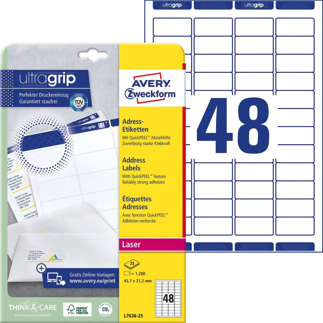 AVERY Zweckform Adressetiketten L7636-25 weiß 45,7 x 21,2 mm AVERY Zweckform Adressetiketten L7636-25 weiß 45,7 x 21,2 mm von Avery Zweckform