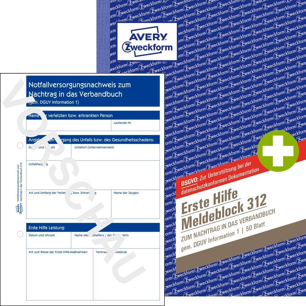 AVERY Zweckform Erste Hilfe Meldeblock Formularbuch 312 - 1 x 50 Blatt AVERY Zweckform Erste Hilfe Meldeblock Formularbuch 312 - 1 x 50 Blatt von Avery Zweckform