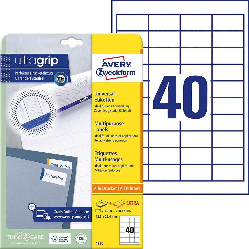 AVERY Zweckform Etiketten 4780 weiß 48,5 x 25,4 mm - 1.200 Stück AVERY Zweckform Etiketten 4780 weiß 48,5 x 25,4 mm - 1.200 Stück von Avery Zweckform