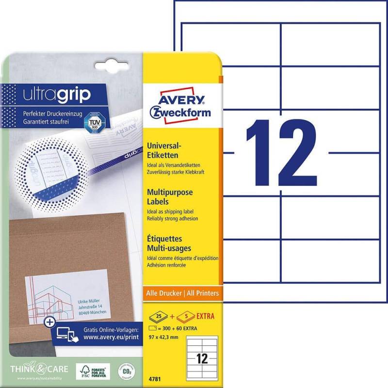 AVERY Zweckform Etiketten 4781 weiß 97,0 x 42,3 mm - 360 Stück von Avery Zweckform