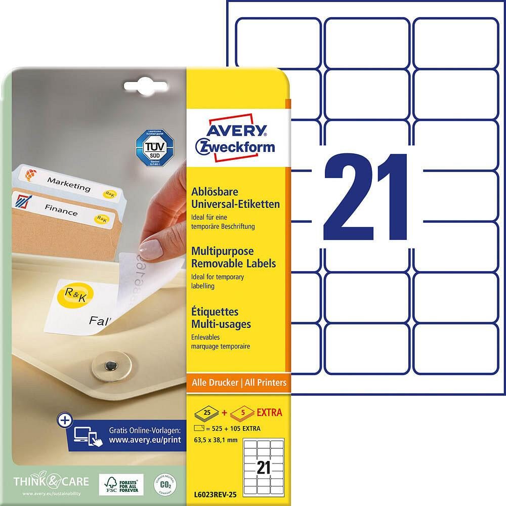 AVERY Zweckform Etiketten L6023REV-25 weiß 63,5 x 38,1 mm - 630 Stück AVERY Zweckform Etiketten L6023REV-25 weiß 63,5 x 38,1 mm - 630 Stück von Avery Zweckform
