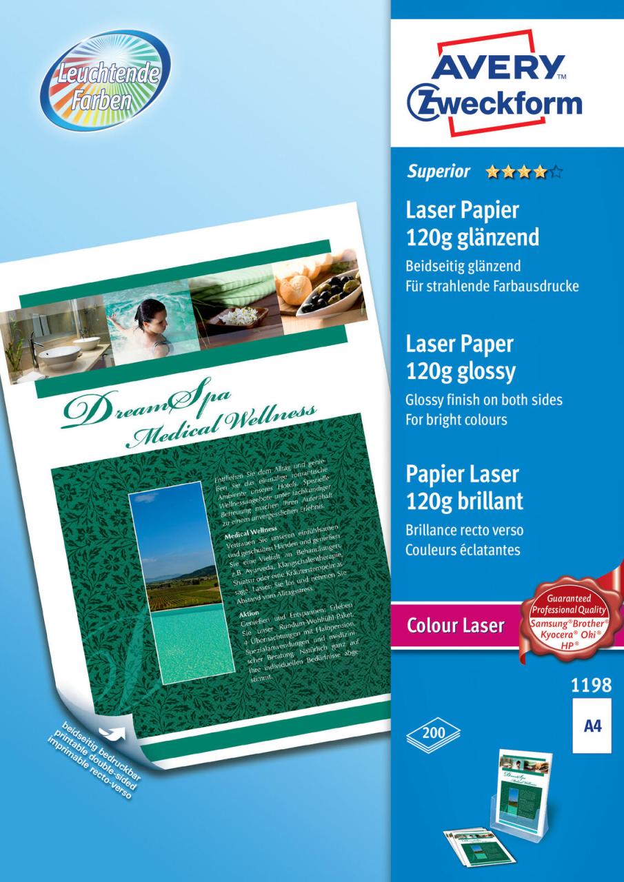 AVERY Zweckform Fotopapier Colour Laser DIN A4 glänzend 120 g/m² von Avery Zweckform