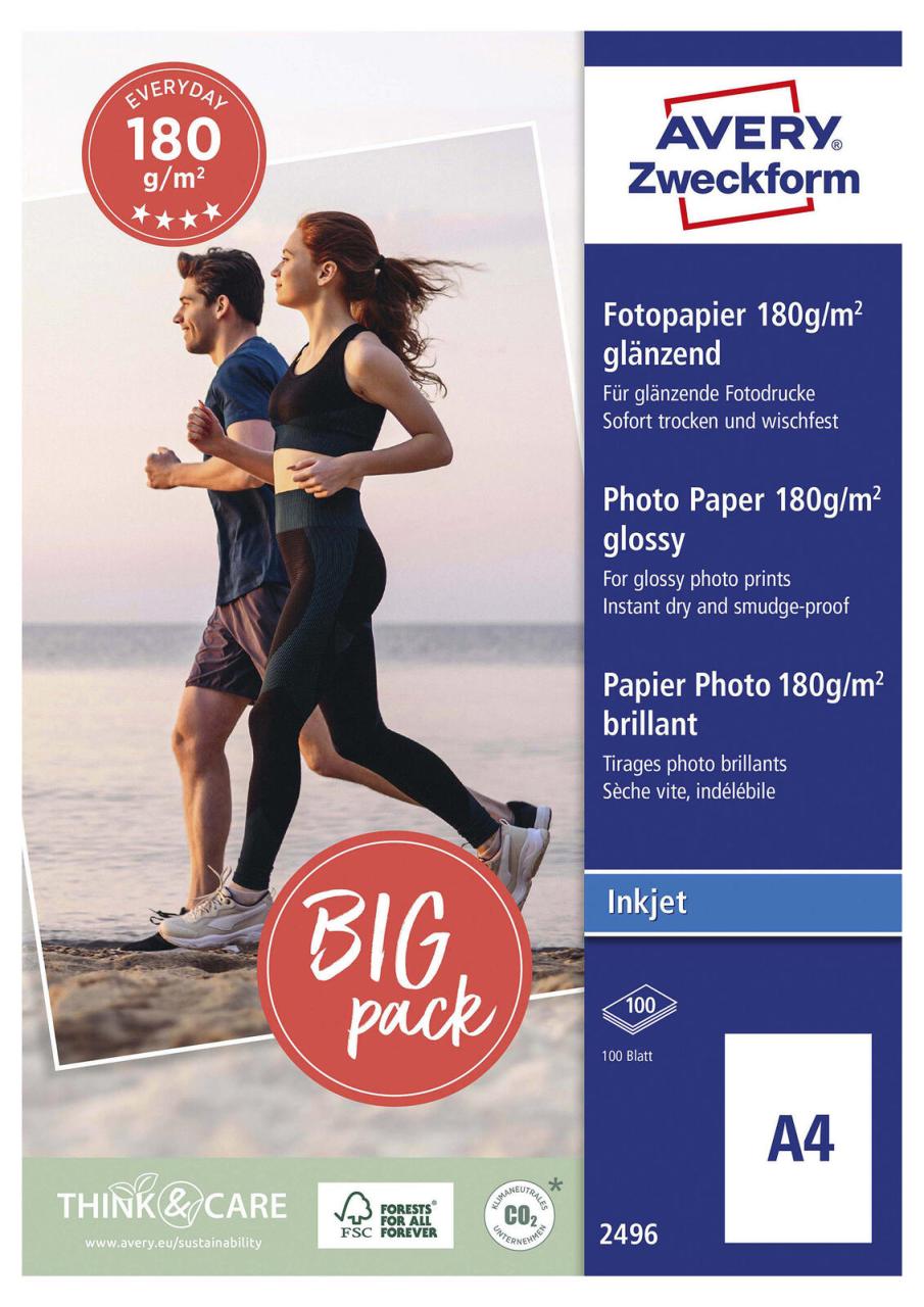 AVERY Zweckform Fotopapier Inkjet DIN A4 glänzend 180 g/m² AVERY Zweckform Fotopapier Inkjet DIN A4 glänzend 180 g/m² von Avery Zweckform