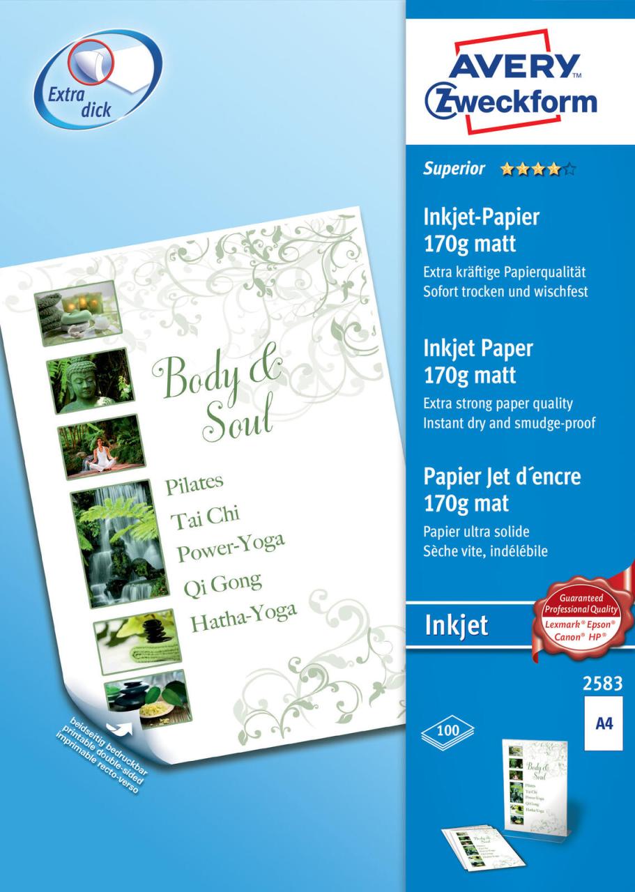 AVERY Zweckform Fotopapier Inkjet DIN A4 matt 170 g/m² von Avery Zweckform