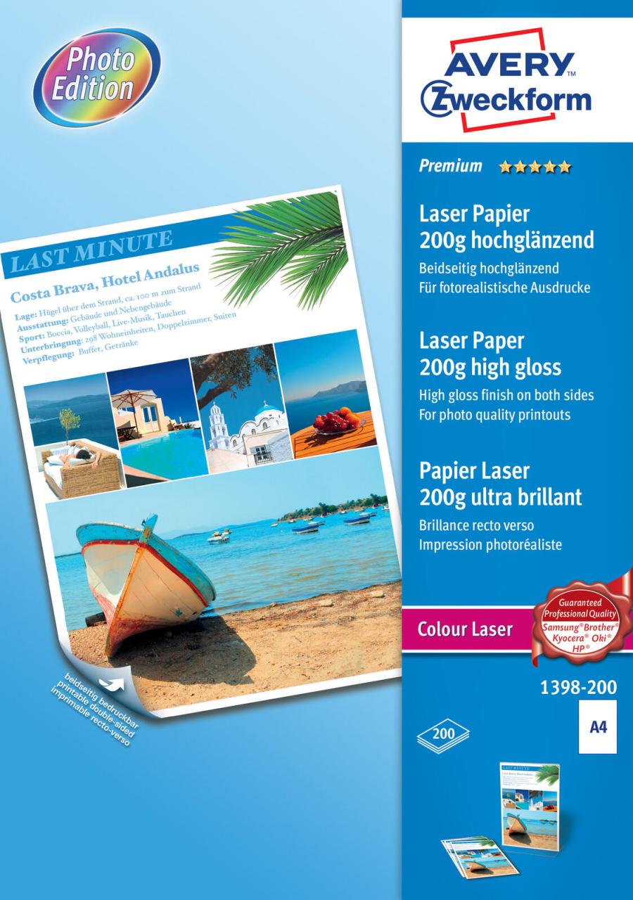 AVERY Zweckform Fotopapier Premium Colour Laser DIN A4 hochglänzend 200 g/m² von Avery Zweckform