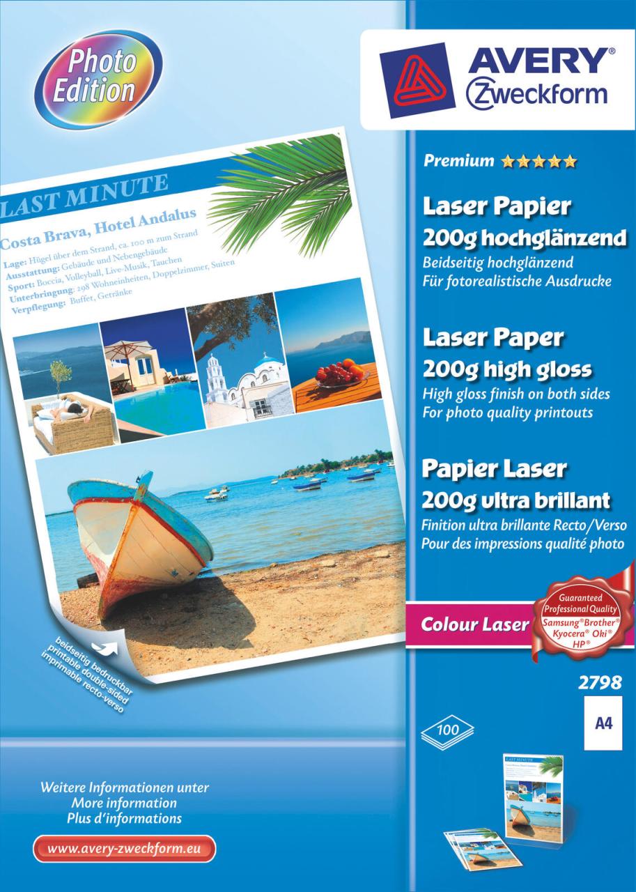 AVERY Zweckform Fotopapier Premium Colour Laser DIN A4 hochglänzend 200 g/m² AVERY Zweckform Fotopapier Premium Colour Laser DIN A4 hochglänzend 200 g/m² von Avery Zweckform