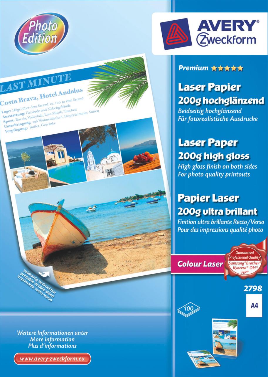 AVERY Zweckform Fotopapier Premium Colour Laser DIN A4 hochglänzend 200 g/m² von Avery Zweckform