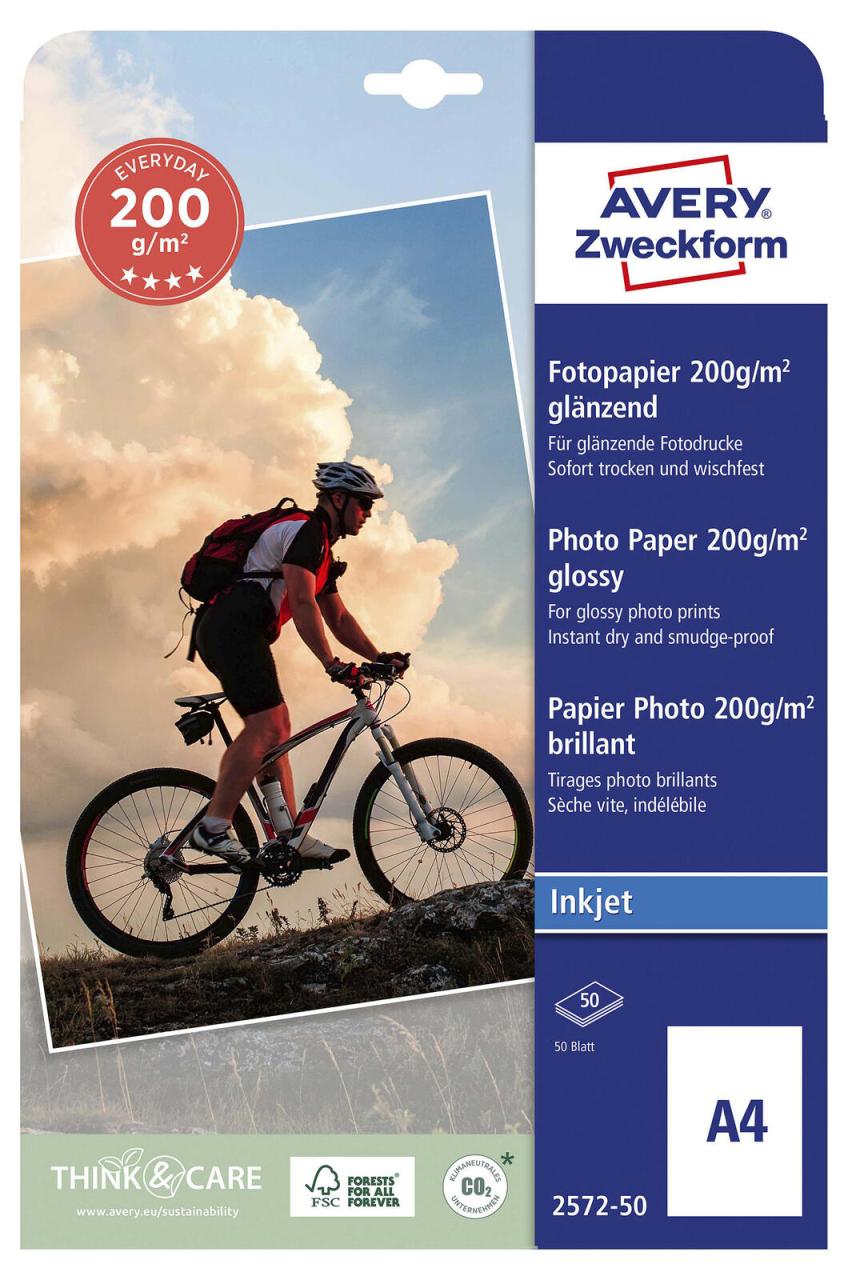 AVERY Zweckform Fotopapier Superior Inkjet DIN A4 hochglänzend 200 g/m² AVERY Zweckform Fotopapier Superior Inkjet DIN A4 hochglänzend 200 g/m² von Avery Zweckform