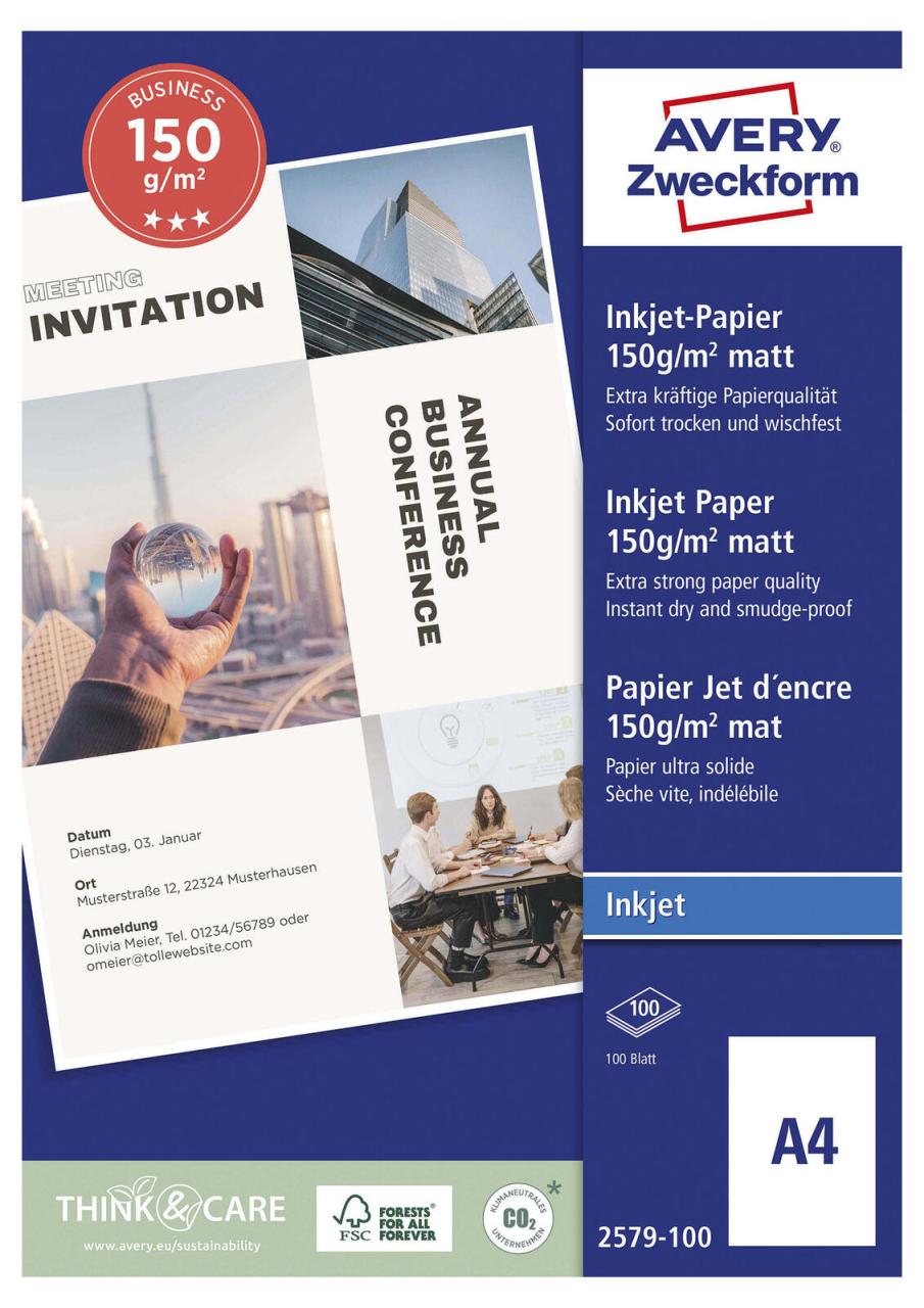 AVERY Zweckform Fotopapier Superior Inkjet DIN A4 matt 150 g/m² AVERY Zweckform Fotopapier Superior Inkjet DIN A4 matt 150 g/m² von Avery Zweckform